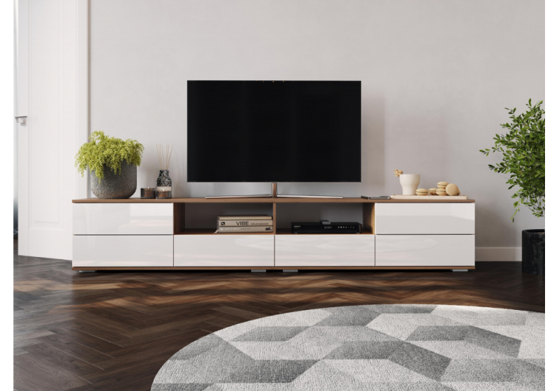 ТВ-тумба Маллоу дуб вотан / белый глянец (240,2x47,3x43,6). 
